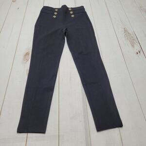 Zara high rise black ponte pants gold button sailor marine pull on
